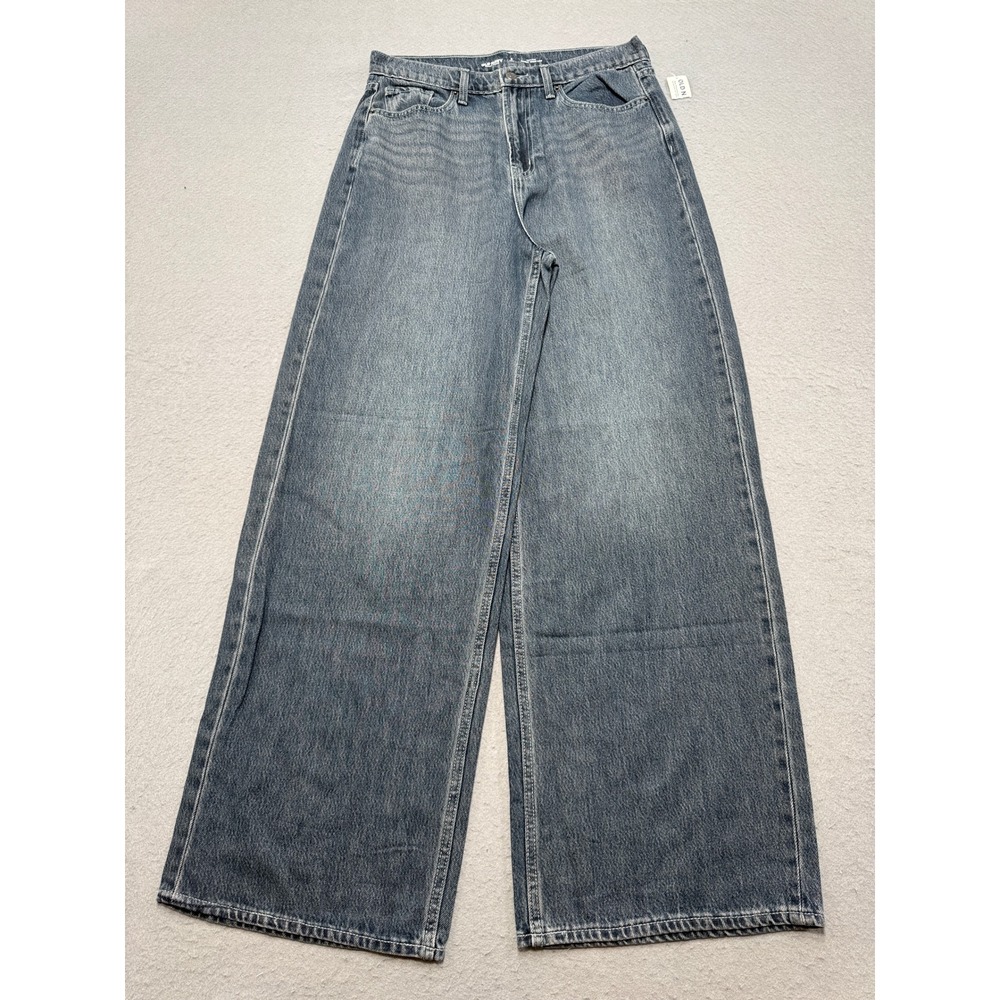 NEW Old Navy Baggy Jeans Womens 8 Tall Blue Denim Wide Leg Relaxed Fit High Rise